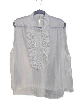 H&M EDITION Sleeveless Ruffled Semi Sheer Blouse Sz XXL White